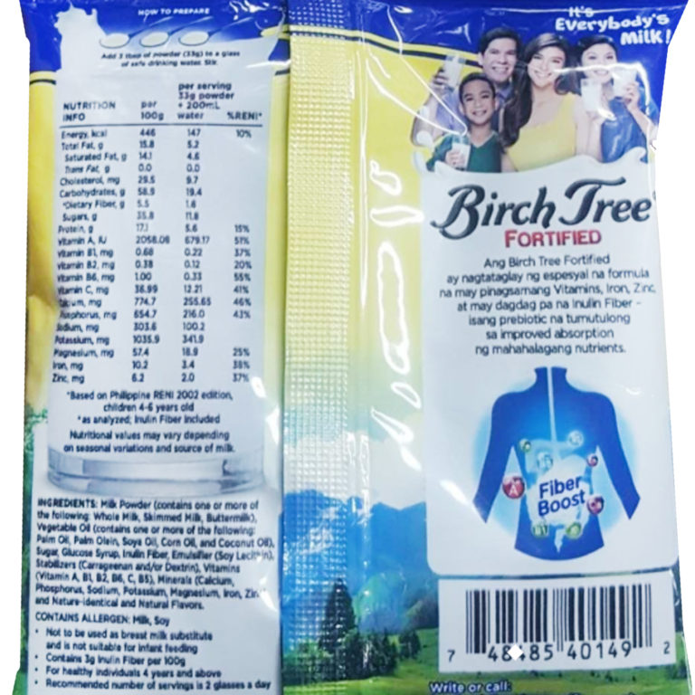BIRCH TREE Fortified Milk Powder with Inulin Fiber 33g x 8 sachets