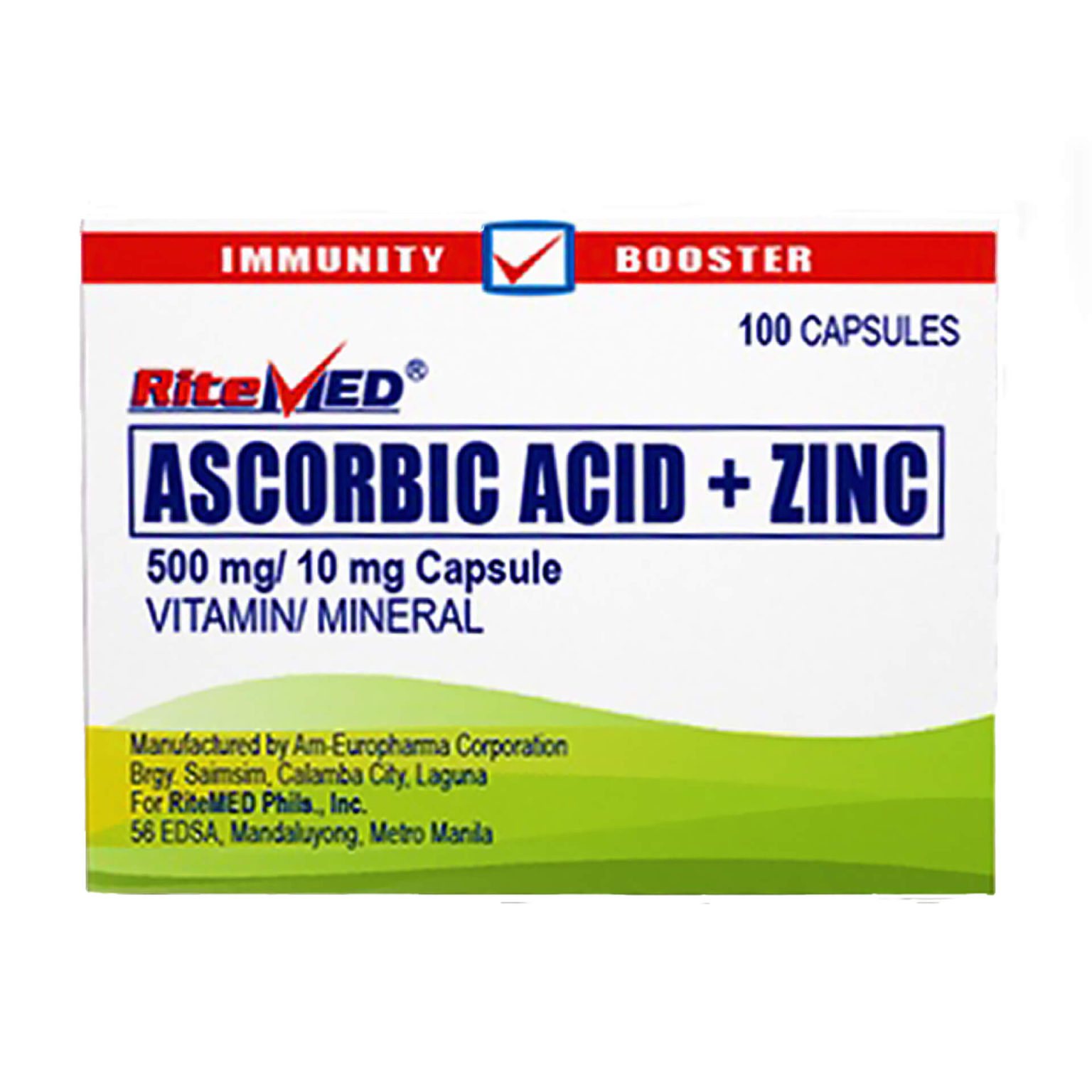 RITEMED Ascorbic Acid + Zinc 500mg x 10 capsules (For Immunity) Biggrocer