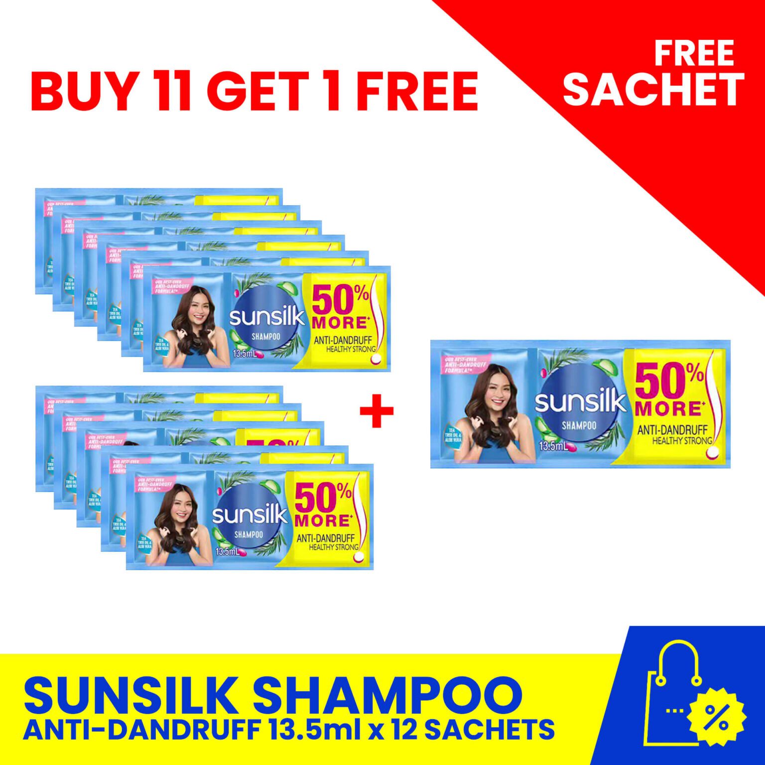 SUNSILK Shampoo Anti-Dandruff 13.5ml 11+1 sachets – Biggrocer